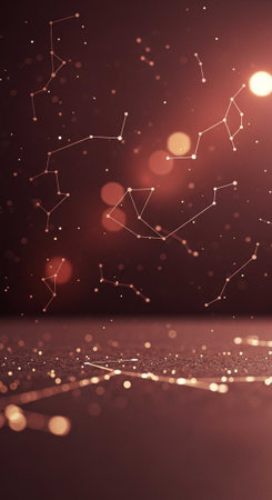 A stunning visual representation of constellations in a starry night sky with a warm glowの写真素材