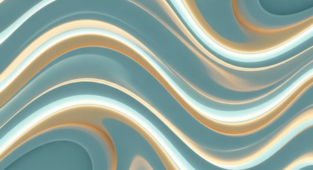 A vibrant abstract background with wavy lines in shades of blue and goldの写真素材