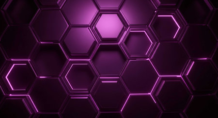 A futuristic purple honeycomb pattern with glowing neon lights and a sleek modern designの写真素材