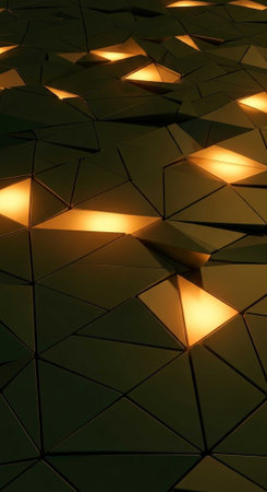 A close-up view of a modern geometric patterned surface with glowing lightsの写真素材