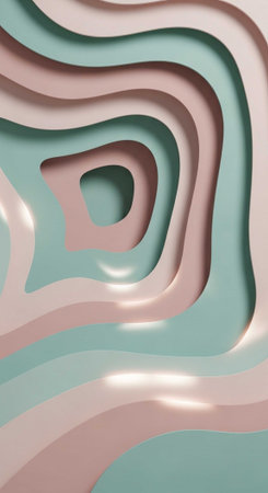 A colorful abstract design with wavy layers in pastel shades of pink and blueの写真素材