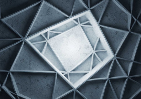 A modern geometric pattern of triangles and squares in shades of grayの写真素材