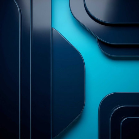 A modern abstract design featuring dark blue shapes on a light blue backgroundの写真素材
