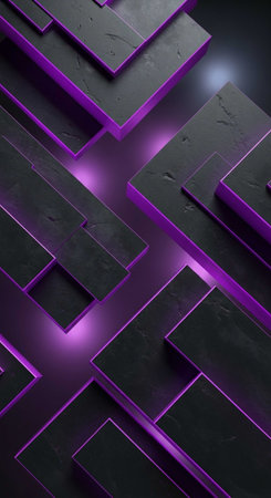 A close-up view of a futuristic purple and black geometric pattern with glowing accentsの写真素材