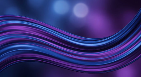 A vibrant purple and blue wavy abstract design with a blurred backgroundの写真素材