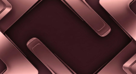 A close-up view of a metallic rose gold abstract design with rectangular shapesの写真素材