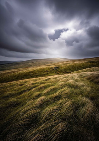 Stormy landscape in the Peak District National Park, England, UKの写真素材