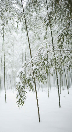 Bamboo forest in winter with snow and ice, Bamboo forestの写真素材