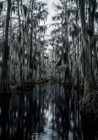 Foggy Cypress Trees in the Everglades National Parkの写真素材