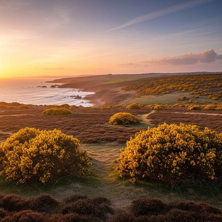 Beautiful sunrise over the coastline in Irelandの写真素材