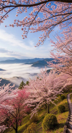 Cherry blossoms in full bloomの写真素材