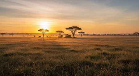 Sunset in Serengeti National Park, Tanzania, Africaの写真素材