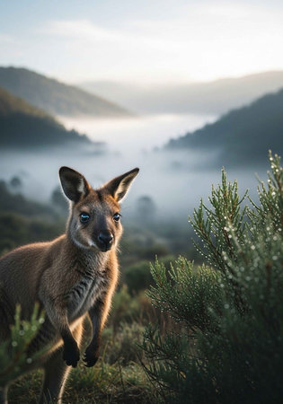 Kangaroos at sunrise in the mountains of South Australia.の写真素材
