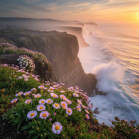 Beautiful sunrise at Cliffs of Moher in County Clare, Irelandの写真素材