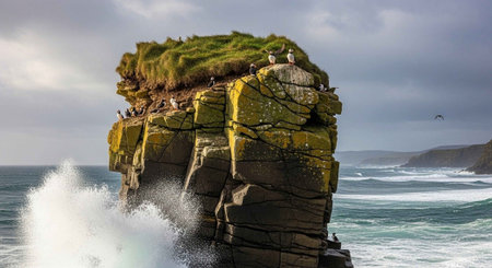Gulls on a cliff in the north of Ireland. Panoramaの写真素材