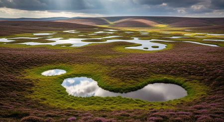 Panoramic view of a beautiful moorland in the English countrysideの写真素材
