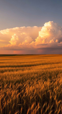 Beautiful sunset over the field of wheat. Beautiful summer landscape.の写真素材