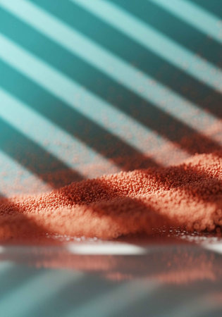 A pile of red sand on a surface with diagonal shadowsの写真素材