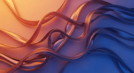 A vibrant abstract image featuring wavy lines in shades of blue and orangeの写真素材