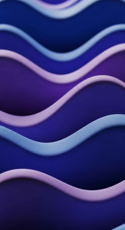 A vibrant abstract background with wavy lines in shades of blue and purpleの写真素材