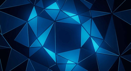 A vibrant blue geometric pattern with triangular shapes and modern design elementsの写真素材