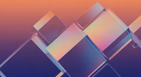 A vibrant abstract image of colorful glass blocks on a gradient backgroundの写真素材