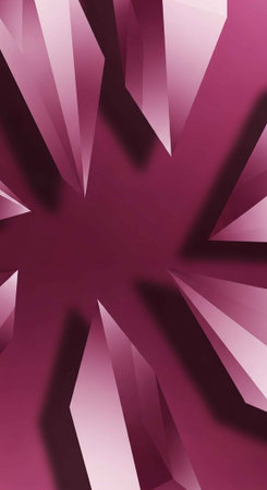 A vibrant abstract illustration of pink and purple geometric shapes radiating from a central pointの写真素材