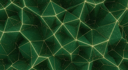 A close-up view of a green geometric pattern with yellow linesの写真素材
