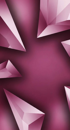 A vibrant pink background with geometric shapes and crystal-like objectsの写真素材