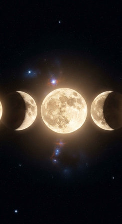 A stunning image of the moon in various phases against a starry night skyの写真素材