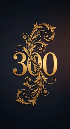 A golden decorative number 300 on a dark backgroundの写真素材
