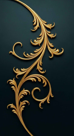 A gold filigree design on a dark green backgroundの写真素材