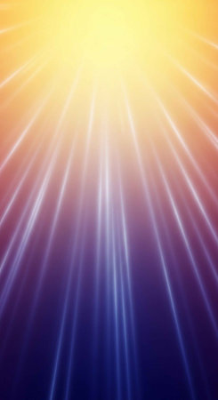 A vibrant and colorful depiction of a radiant sunbeam shining brightlyの写真素材