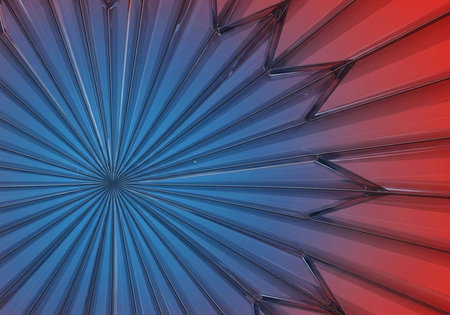 A vibrant abstract image of blue and red geometric shapesの写真素材