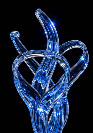A stunning blue glass sculpture against a black backgroundの写真素材