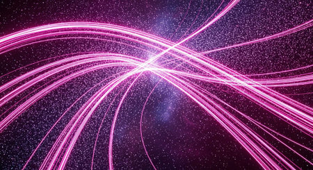 A vibrant purple and pink light trails in a starry night skyの写真素材
