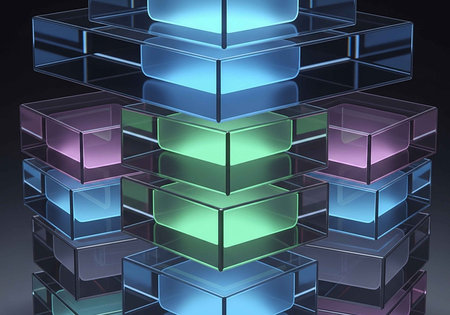 A colorful 3D rendering of glowing cubes in a modern designの写真素材