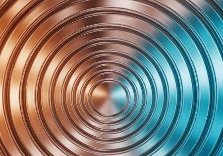 A vibrant abstract image of concentric circles in blue and orange huesの写真素材