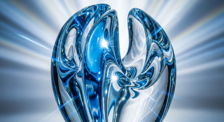 A stunning blue and white abstract sculpture with a radiant backgroundの写真素材