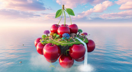 cherries in the water. 3d render, 3d illustrationの写真素材