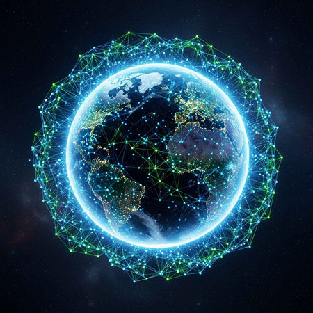 Global network connections around the world. 3D illustration. Elements of this image furnished by NASAの写真素材