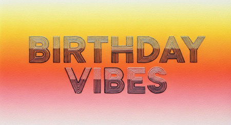 A colorful birthday graphic with the words 'BIRTHDAY VIBES' on a gradient backgroundの写真素材