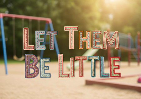 A colorful playground with a motivational quote about childhood innocenceの写真素材