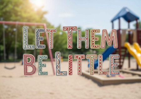 A colorful playground with a motivational phrase letting kids be littleの写真素材