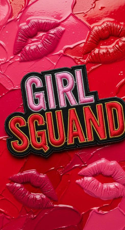 A vibrant graphic design featuring a girl squad logo with pink lipsの写真素材