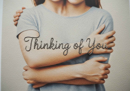 A woman with her arms crossed and a thoughtful expression on her faceの写真素材