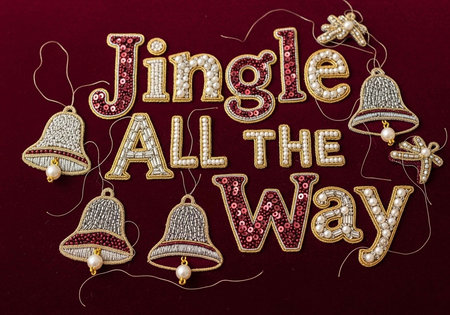 A festive holiday graphic with the phrase Jingle All The Wayの写真素材