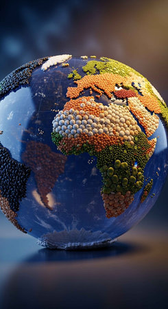 A colorful globe with a unique textured surface representing the Earthの写真素材