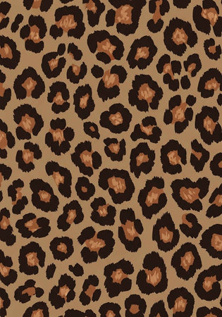 A close-up view of a vibrant leopard print fabric with brown and black spots
