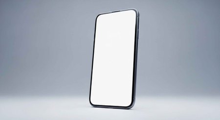A smartphone with a blank white screen on a gray background